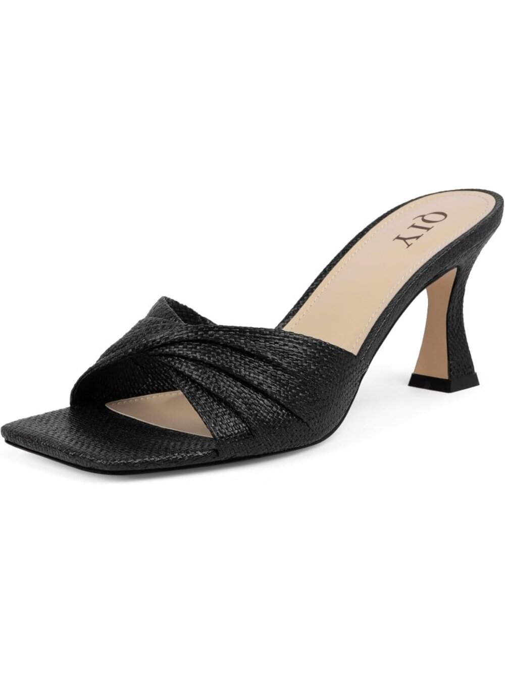 Women's Black Mid Heel Square Toe Heeled Sandals Summer Bridal Wedding Shoes